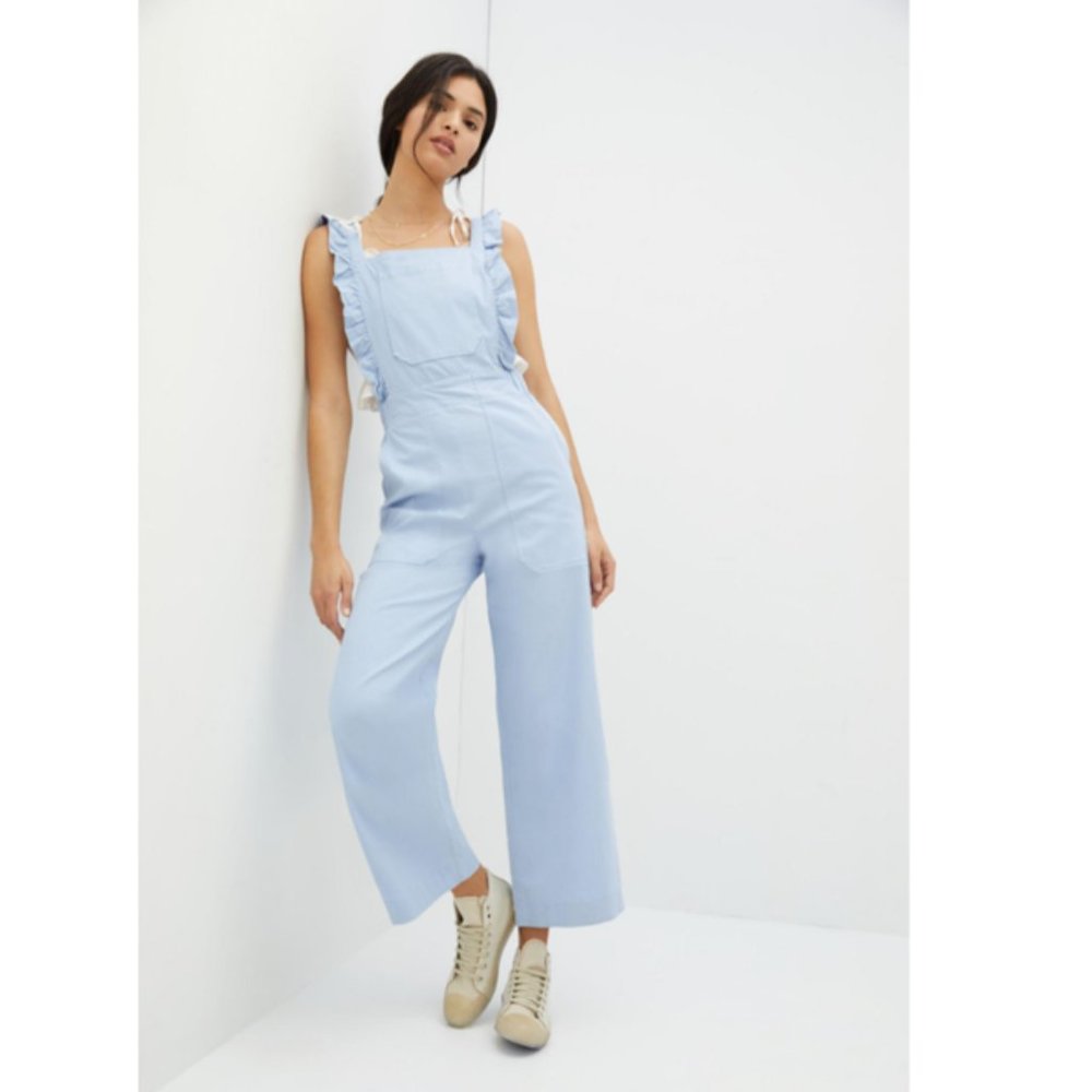 Anthropologie Light Blue Ruffled Jumpsuit